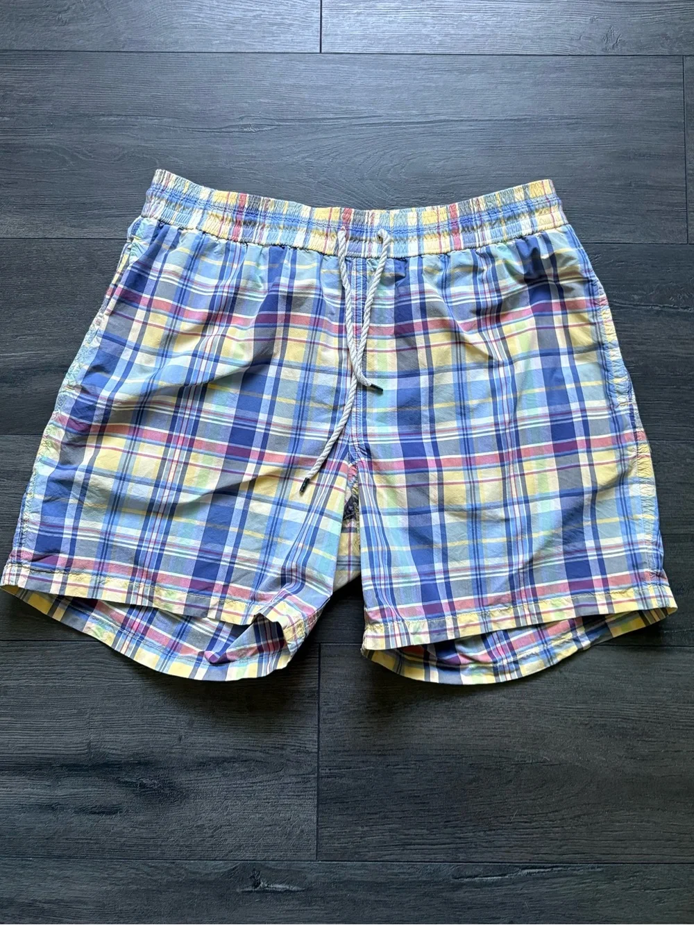 Polo Ralph Lauren Mens Pastel Plaid Lined Swim Trunks Size Large